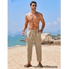 image:imageCOOFANDY Mens Linen Casual Pants Elastic Waist Drawstring Trousers Yoga Beach Summer PantsKhkai