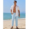 image:imageCOOFANDY Mens Linen Casual Pants Elastic Waist Drawstring Trousers Yoga Beach Summer PantsLight Blue