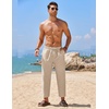 image:imageCOOFANDY Mens Linen Casual Pants Elastic Waist Drawstring Trousers Yoga Beach Summer PantsLight Khkai