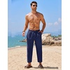 image:imageCOOFANDY Mens Linen Casual Pants Elastic Waist Drawstring Trousers Yoga Beach Summer PantsNavy Blue