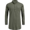 image:imageCOOFANDY Mens Linen Henley Shirts Long Sleeve Collarless TShirts Longline Kurta Beach Shirts with PocketArmy Green