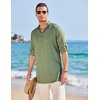 image:imageCOOFANDY Mens Linen Henley Shirts Long Sleeve Collarless TShirts Longline Kurta Beach Shirts with PocketArmy Green