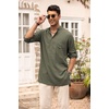 image:imageCOOFANDY Mens Linen Henley Shirts Long Sleeve Collarless TShirts Longline Kurta Beach Shirts with PocketArmy Green