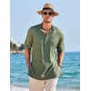 image:imageCOOFANDY Mens Linen Henley Shirts Long Sleeve Collarless TShirts Longline Kurta Beach Shirts with PocketArmy Green