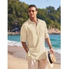 image:imageCOOFANDY Mens Linen Henley Shirts Long Sleeve Collarless TShirts Longline Kurta Beach Shirts with PocketBeige