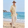 image:imageCOOFANDY Mens Linen Henley Shirts Long Sleeve Collarless TShirts Longline Kurta Beach Shirts with PocketBeige