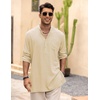 image:imageCOOFANDY Mens Linen Henley Shirts Long Sleeve Collarless TShirts Longline Kurta Beach Shirts with PocketBeige