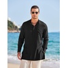 image:imageCOOFANDY Mens Linen Henley Shirts Long Sleeve Collarless TShirts Longline Kurta Beach Shirts with PocketBlack