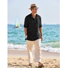 image:imageCOOFANDY Mens Linen Henley Shirts Long Sleeve Collarless TShirts Longline Kurta Beach Shirts with PocketBlack