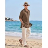 image:imageCOOFANDY Mens Linen Henley Shirts Long Sleeve Collarless TShirts Longline Kurta Beach Shirts with PocketBrown