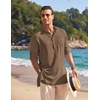 image:imageCOOFANDY Mens Linen Henley Shirts Long Sleeve Collarless TShirts Longline Kurta Beach Shirts with PocketBrown