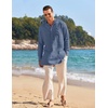 image:imageCOOFANDY Mens Linen Henley Shirts Long Sleeve Collarless TShirts Longline Kurta Beach Shirts with PocketDark Blue