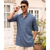 image:imageCOOFANDY Mens Linen Henley Shirts Long Sleeve Collarless TShirts Longline Kurta Beach Shirts with PocketDark Blue