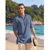 image:imageCOOFANDY Mens Linen Henley Shirts Long Sleeve Collarless TShirts Longline Kurta Beach Shirts with PocketDark Blue