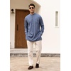 image:imageCOOFANDY Mens Linen Henley Shirts Long Sleeve Collarless TShirts Longline Kurta Beach Shirts with PocketDark Blue