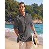 image:imageCOOFANDY Mens Linen Henley Shirts Long Sleeve Collarless TShirts Longline Kurta Beach Shirts with PocketDark Grey