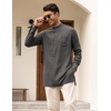 image:imageCOOFANDY Mens Linen Henley Shirts Long Sleeve Collarless TShirts Longline Kurta Beach Shirts with PocketDark Grey