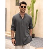 image:imageCOOFANDY Mens Linen Henley Shirts Long Sleeve Collarless TShirts Longline Kurta Beach Shirts with PocketDark Grey