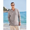 image:imageCOOFANDY Mens Linen Henley Shirts Long Sleeve Collarless TShirts Longline Kurta Beach Shirts with PocketGrey