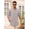 image:imageCOOFANDY Mens Linen Henley Shirts Long Sleeve Collarless TShirts Longline Kurta Beach Shirts with PocketGrey