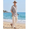 image:imageCOOFANDY Mens Linen Henley Shirts Long Sleeve Collarless TShirts Longline Kurta Beach Shirts with PocketGrey