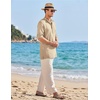 image:imageCOOFANDY Mens Linen Henley Shirts Long Sleeve Collarless TShirts Longline Kurta Beach Shirts with PocketKhaki