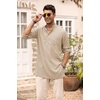 image:imageCOOFANDY Mens Linen Henley Shirts Long Sleeve Collarless TShirts Longline Kurta Beach Shirts with PocketKhaki
