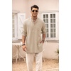 image:imageCOOFANDY Mens Linen Henley Shirts Long Sleeve Collarless TShirts Longline Kurta Beach Shirts with PocketKhaki
