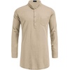 image:imageCOOFANDY Mens Linen Henley Shirts Long Sleeve Collarless TShirts Longline Kurta Beach Shirts with PocketKhaki