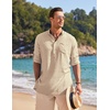 image:imageCOOFANDY Mens Linen Henley Shirts Long Sleeve Collarless TShirts Longline Kurta Beach Shirts with PocketKhaki