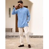 image:imageCOOFANDY Mens Linen Henley Shirts Long Sleeve Collarless TShirts Longline Kurta Beach Shirts with PocketLight Blue