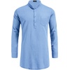 image:imageCOOFANDY Mens Linen Henley Shirts Long Sleeve Collarless TShirts Longline Kurta Beach Shirts with PocketLight Blue