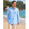 image:imageCOOFANDY Mens Linen Henley Shirts Long Sleeve Collarless TShirts Longline Kurta Beach Shirts with PocketLight Blue