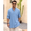 image:imageCOOFANDY Mens Linen Henley Shirts Long Sleeve Collarless TShirts Longline Kurta Beach Shirts with PocketLight Blue