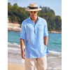 image:imageCOOFANDY Mens Linen Henley Shirts Long Sleeve Collarless TShirts Longline Kurta Beach Shirts with PocketLight Blue