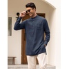 image:imageCOOFANDY Mens Linen Henley Shirts Long Sleeve Collarless TShirts Longline Kurta Beach Shirts with PocketNavy Blue