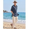 image:imageCOOFANDY Mens Linen Henley Shirts Long Sleeve Collarless TShirts Longline Kurta Beach Shirts with PocketNavy Blue