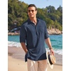 image:imageCOOFANDY Mens Linen Henley Shirts Long Sleeve Collarless TShirts Longline Kurta Beach Shirts with PocketNavy Blue