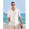 image:imageCOOFANDY Mens Linen Henley Shirts Long Sleeve Collarless TShirts Longline Kurta Beach Shirts with PocketWhite