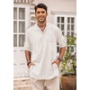 image:imageCOOFANDY Mens Linen Henley Shirts Long Sleeve Collarless TShirts Longline Kurta Beach Shirts with PocketWhite