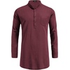 image:imageCOOFANDY Mens Linen Henley Shirts Long Sleeve Collarless TShirts Longline Kurta Beach Shirts with PocketWine Red