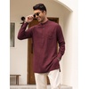 image:imageCOOFANDY Mens Linen Henley Shirts Long Sleeve Collarless TShirts Longline Kurta Beach Shirts with PocketWine Red