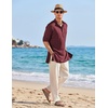 image:imageCOOFANDY Mens Linen Henley Shirts Long Sleeve Collarless TShirts Longline Kurta Beach Shirts with PocketWine Red