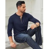 image:imageCOOFANDY Mens Long Sleeve Henley Shirts Cotton TShirts Casual Pullover Shirt Soft Stretch Basic Tees Fall TopsNavy Blue 02  Khaki Collar