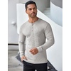 image:imageCOOFANDY Mens Long Sleeve Henley Shirts Stretch Ribbed TShirts Fashion Casual Basic TopsLight Grey
