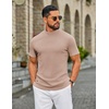 image:imageCOOFANDY Mens Mock Neck TShirts Short Sleeve Ribbed Knit Shirt Soft Tee Shirt Casual Basic TopsLight Khaki