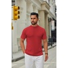 image:imageCOOFANDY Mens Mock Turtleneck Sweater Short Sleeve Casual Knitted TShirts Thermal Tops Solid Basic TeeDeep Red