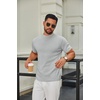 image:imageCOOFANDY Mens Mock Turtleneck Sweater Short Sleeve Casual Knitted TShirts Thermal Tops Solid Basic TeeLight Grey