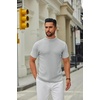 image:imageCOOFANDY Mens Mock Turtleneck Sweater Short Sleeve Casual Knitted TShirts Thermal Tops Solid Basic TeeLight Grey