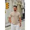 image:imageCOOFANDY Mens Mock Turtleneck Sweater Short Sleeve Casual Knitted TShirts Thermal Tops Solid Basic TeeLight Khaki